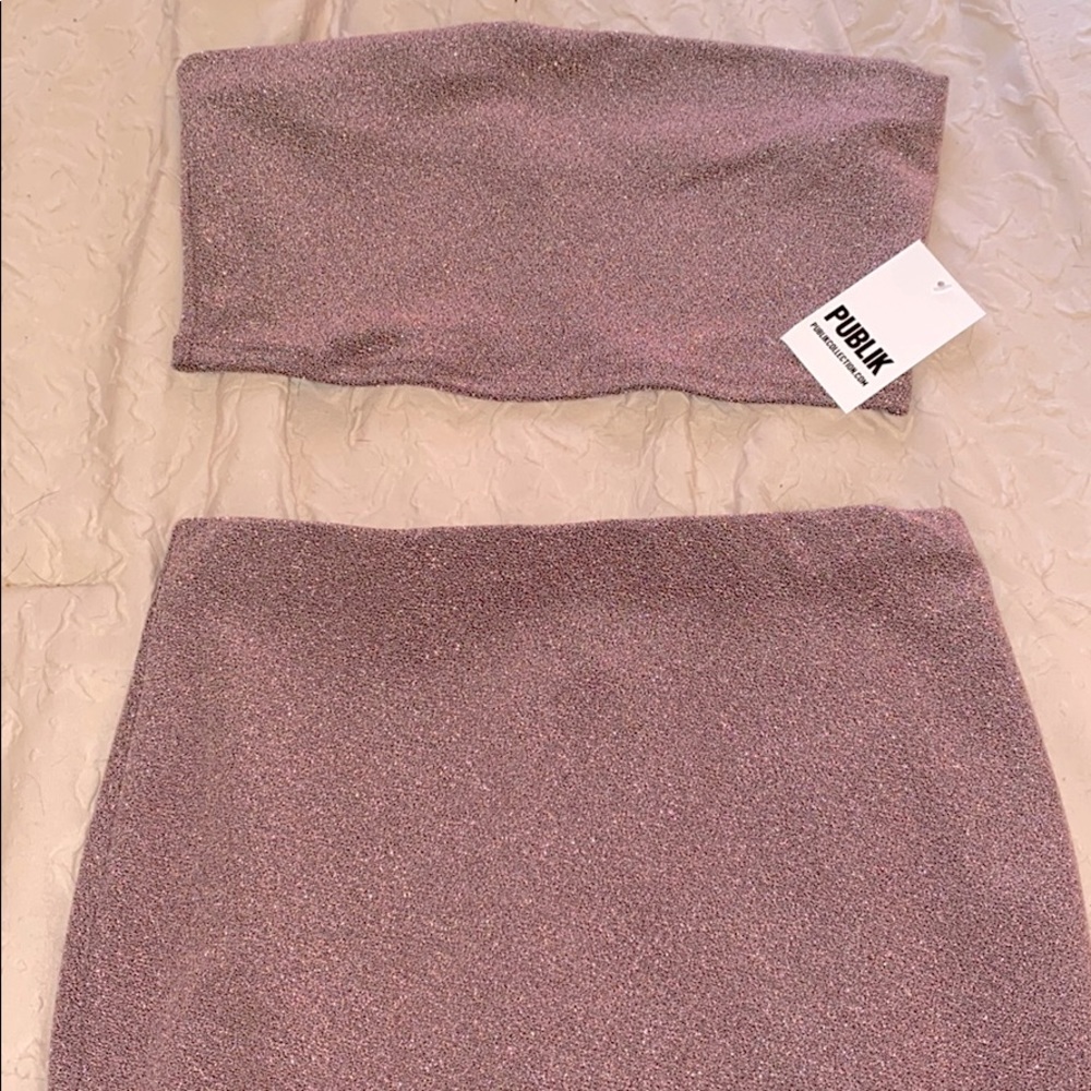 Two piece crop and skirt matching set.